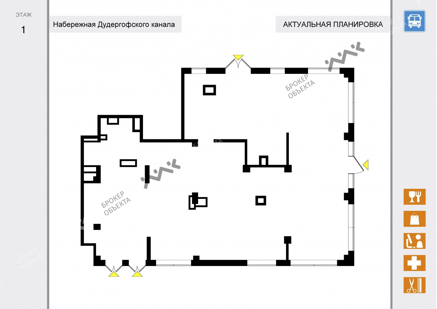 1 комн. кв. 189.5 m2 1/9 этаж Дудергофского канала наб., д.4, к.1  Арендовать по цене 521125 ₽